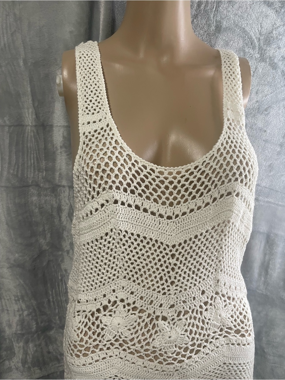 Crochet mini dress fringe swim coverup - Picture 10 of 16